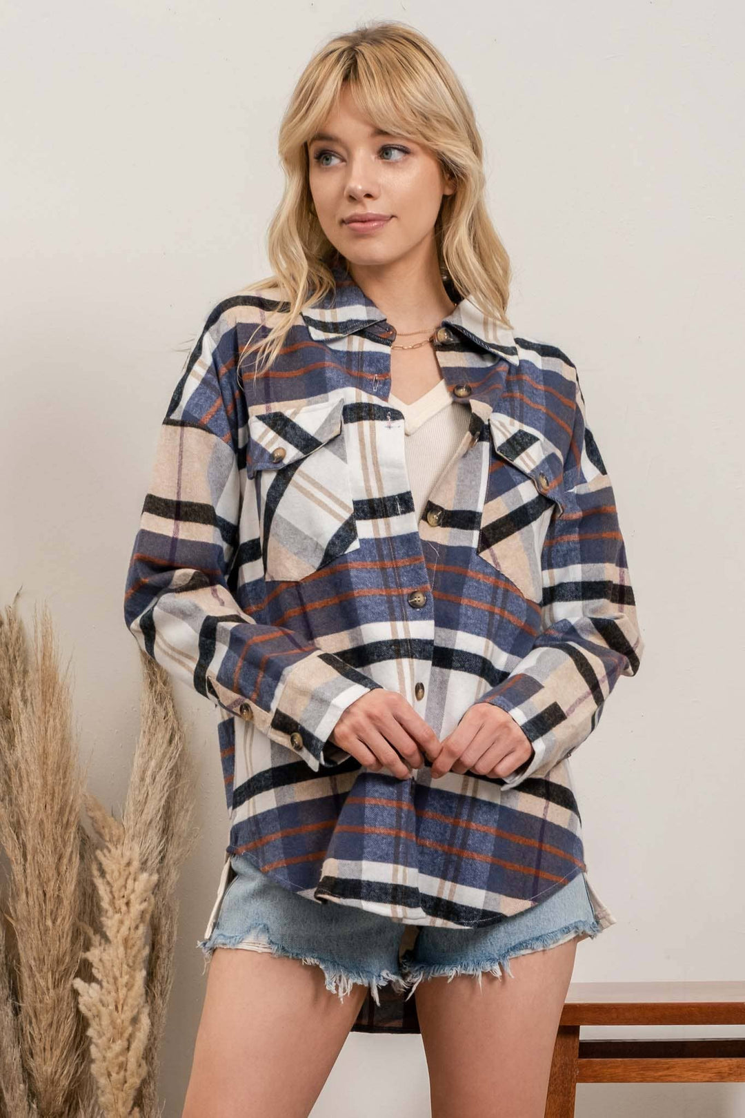 PLUS PLAID BUTTON UP LONG SLEEVE