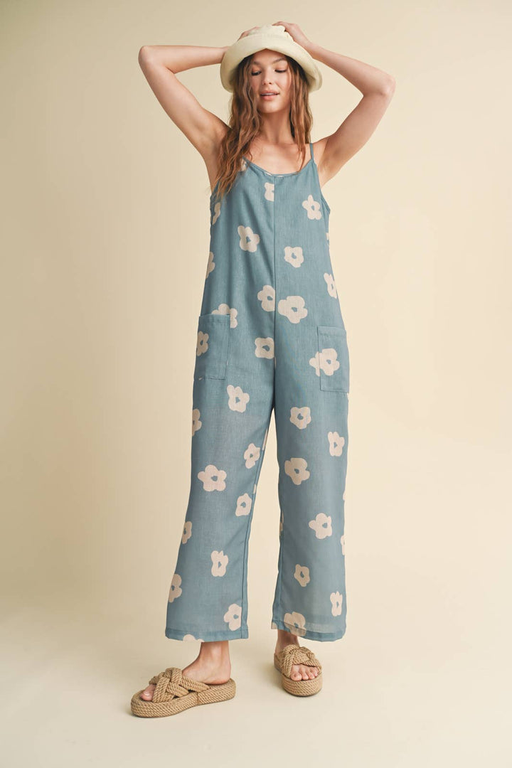 FLORAL PRINT JUMPSUIT WITH POCKETS