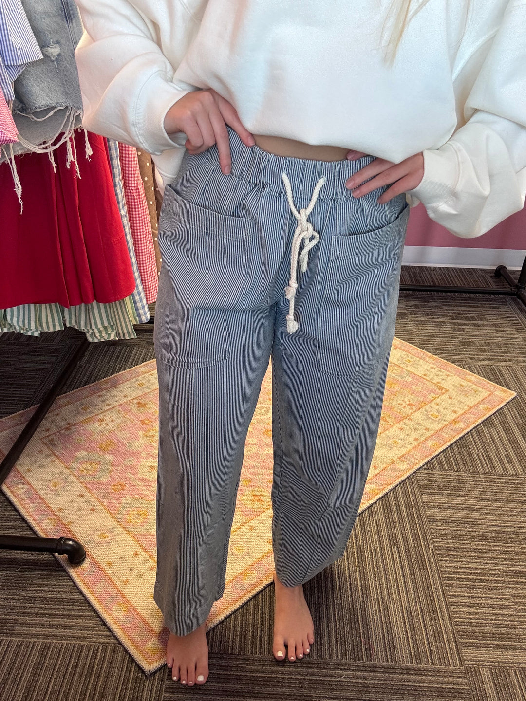 Denim Stripe drawstring pants