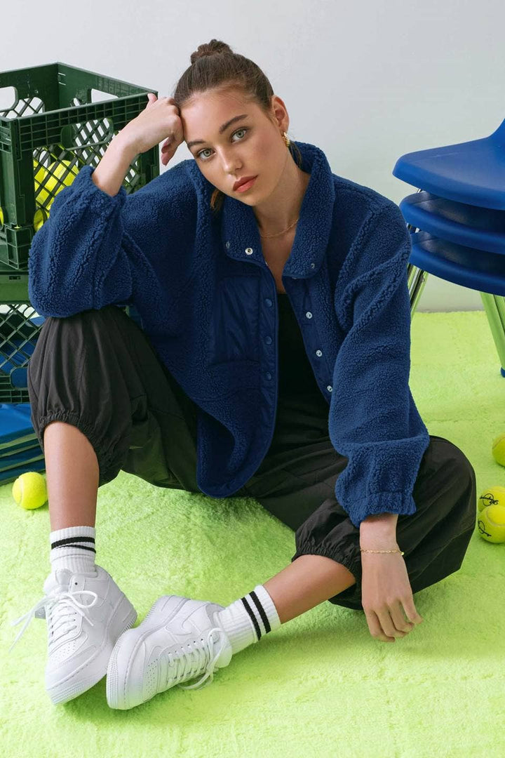 SOLID SNAP BUTTON FLEECE JACKET: HUNTER GREEN