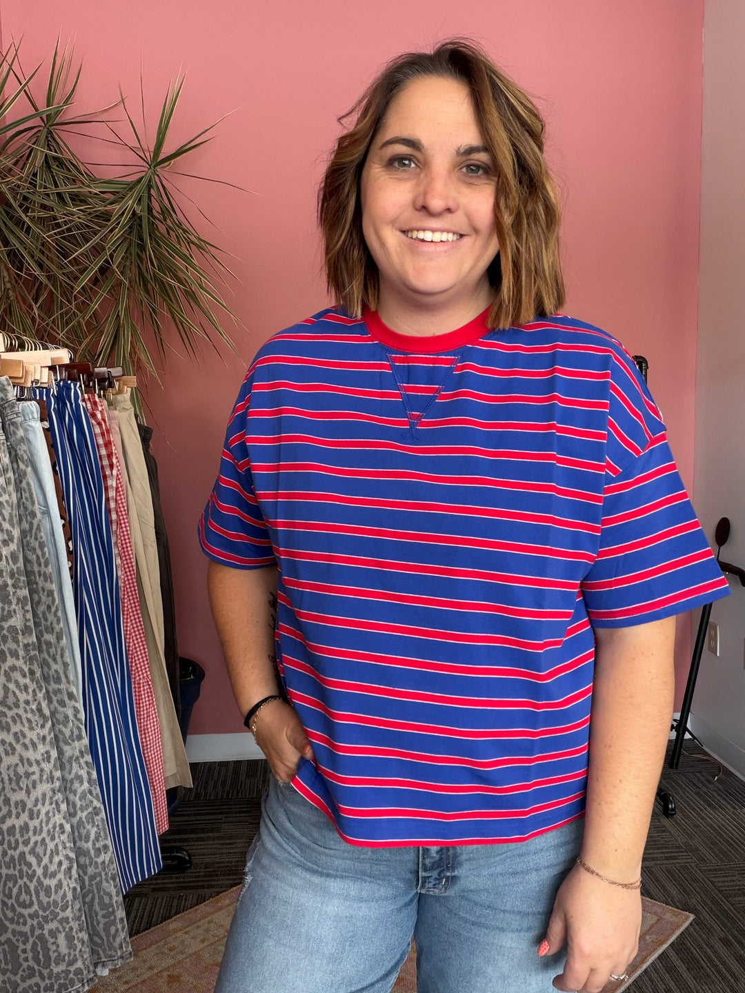 Blue & Red Striped Knit Tee