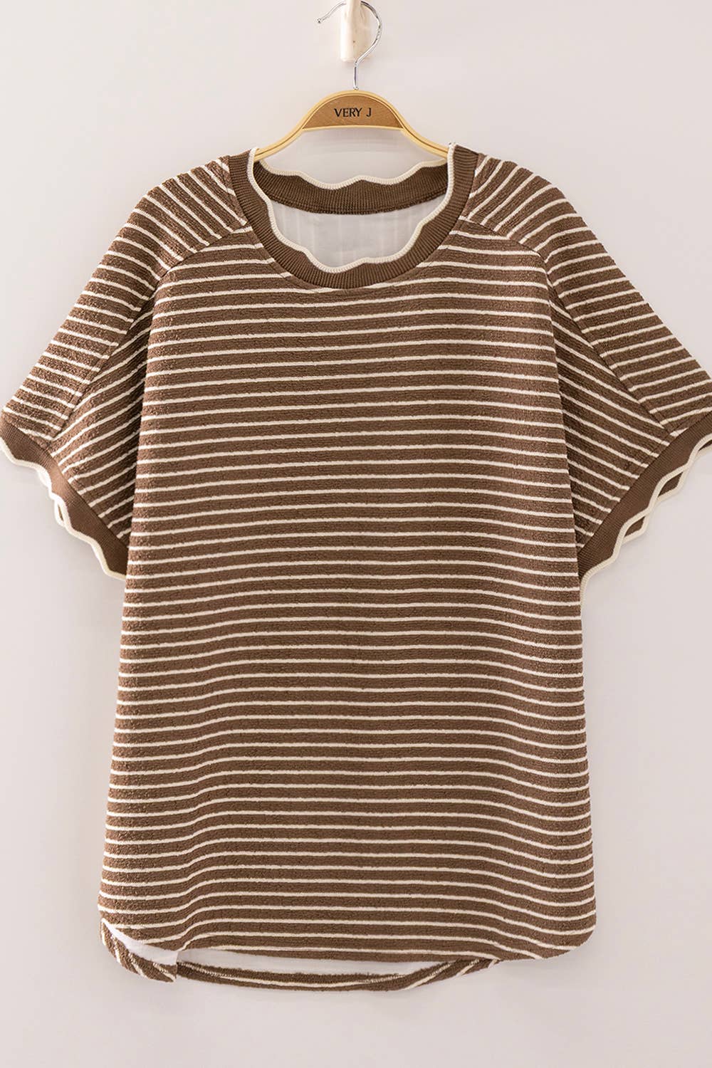 Ariel Scallop Trim Round Neck top