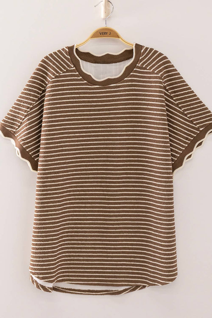 Ariel Scallop Trim Round Neck top