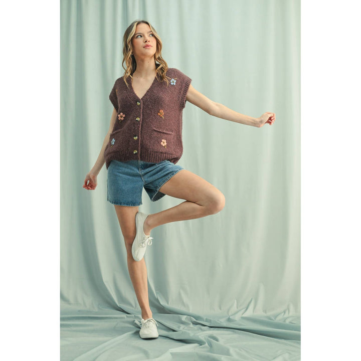 Brushed floral embroidered vest