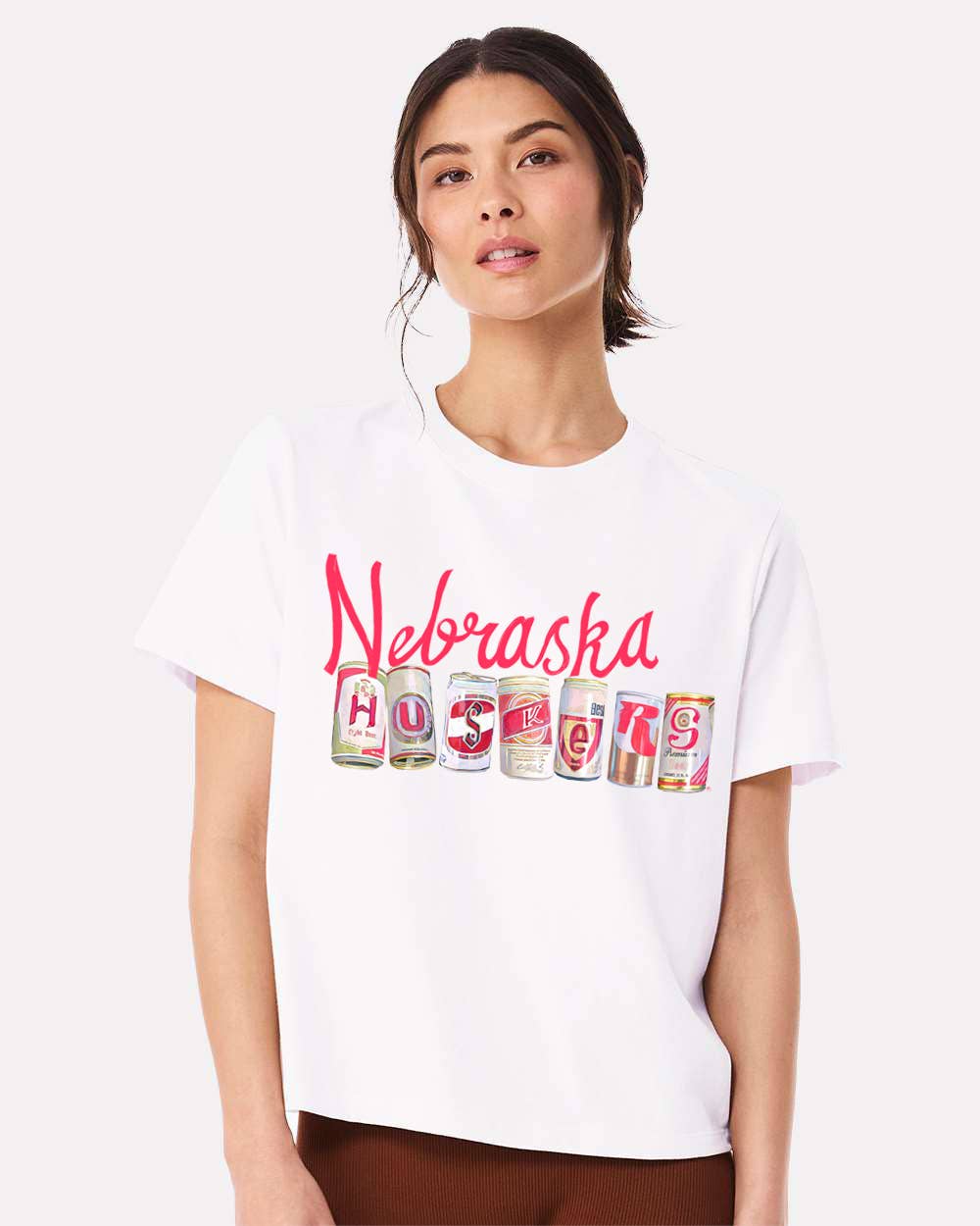 Nebraska Corn Huskers Cans White Ellie Perfect Tee