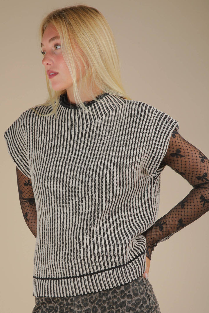 Two Tone Ribbed Knit Sweater Vest