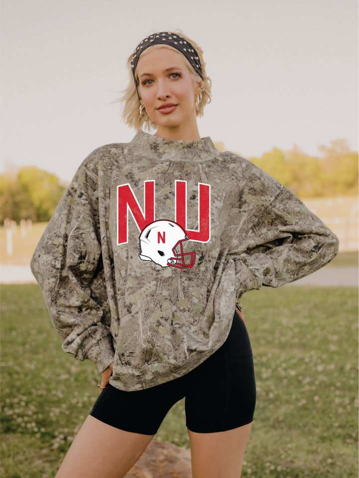 Nebraska Huskers Helmet Fade Camo Wknd Mock Neck Sweatshirt