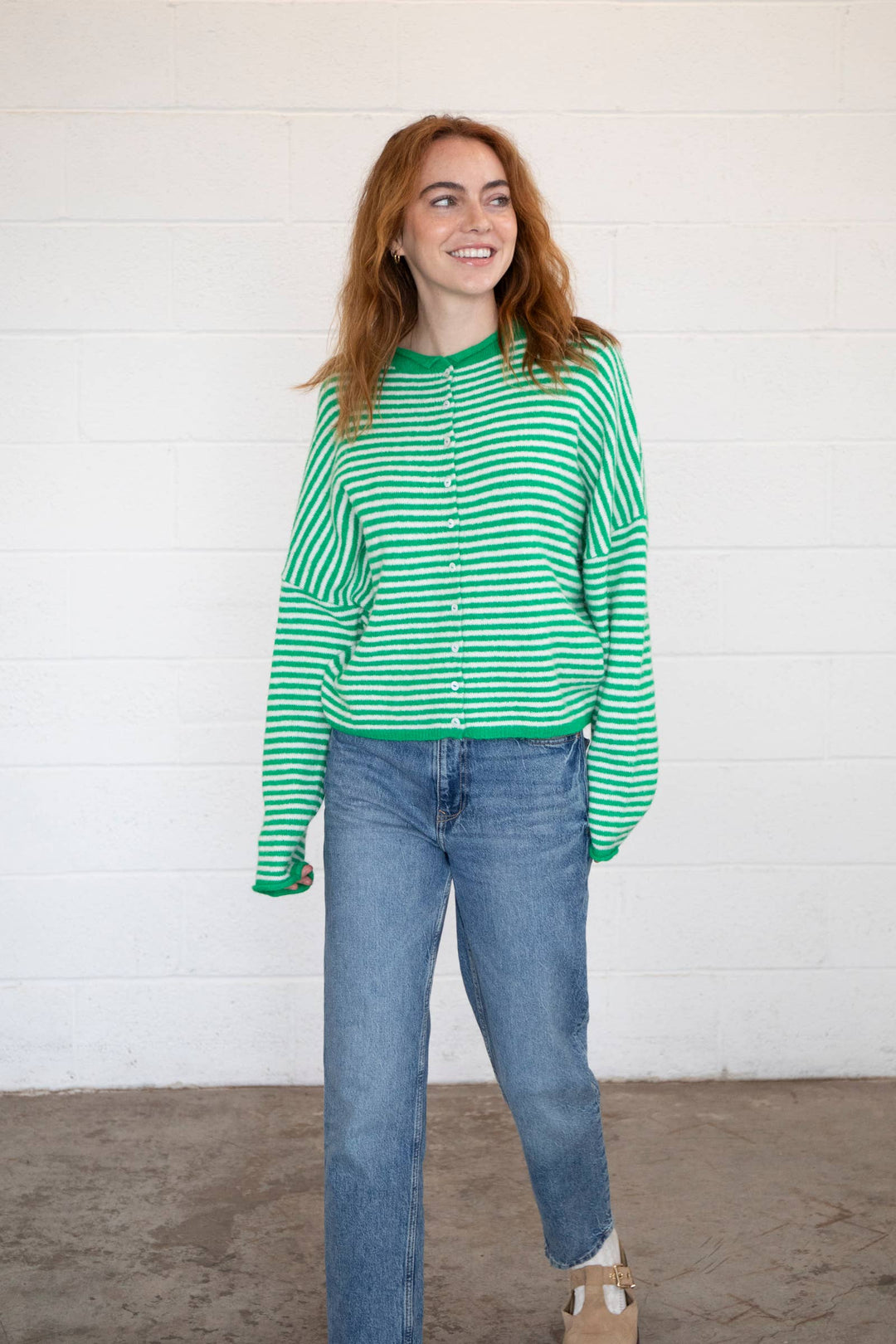 Piper Cardigan - Green Striped