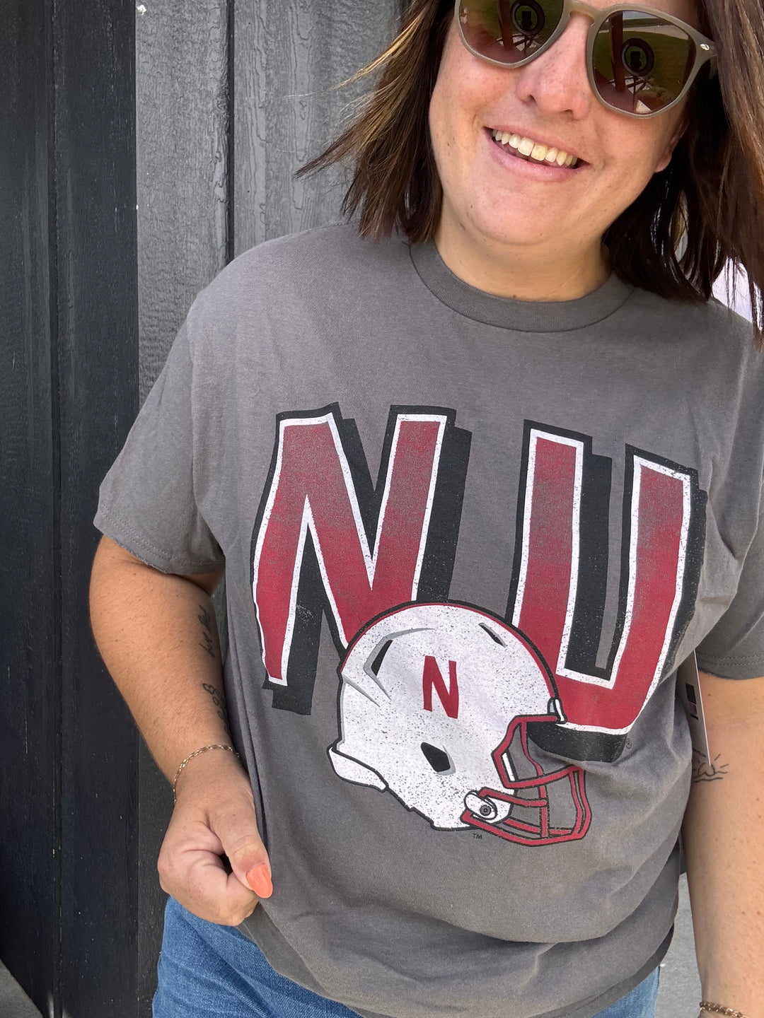 Nebraska Huskers Helmet Fade Charcoal Thrifted Tee : S