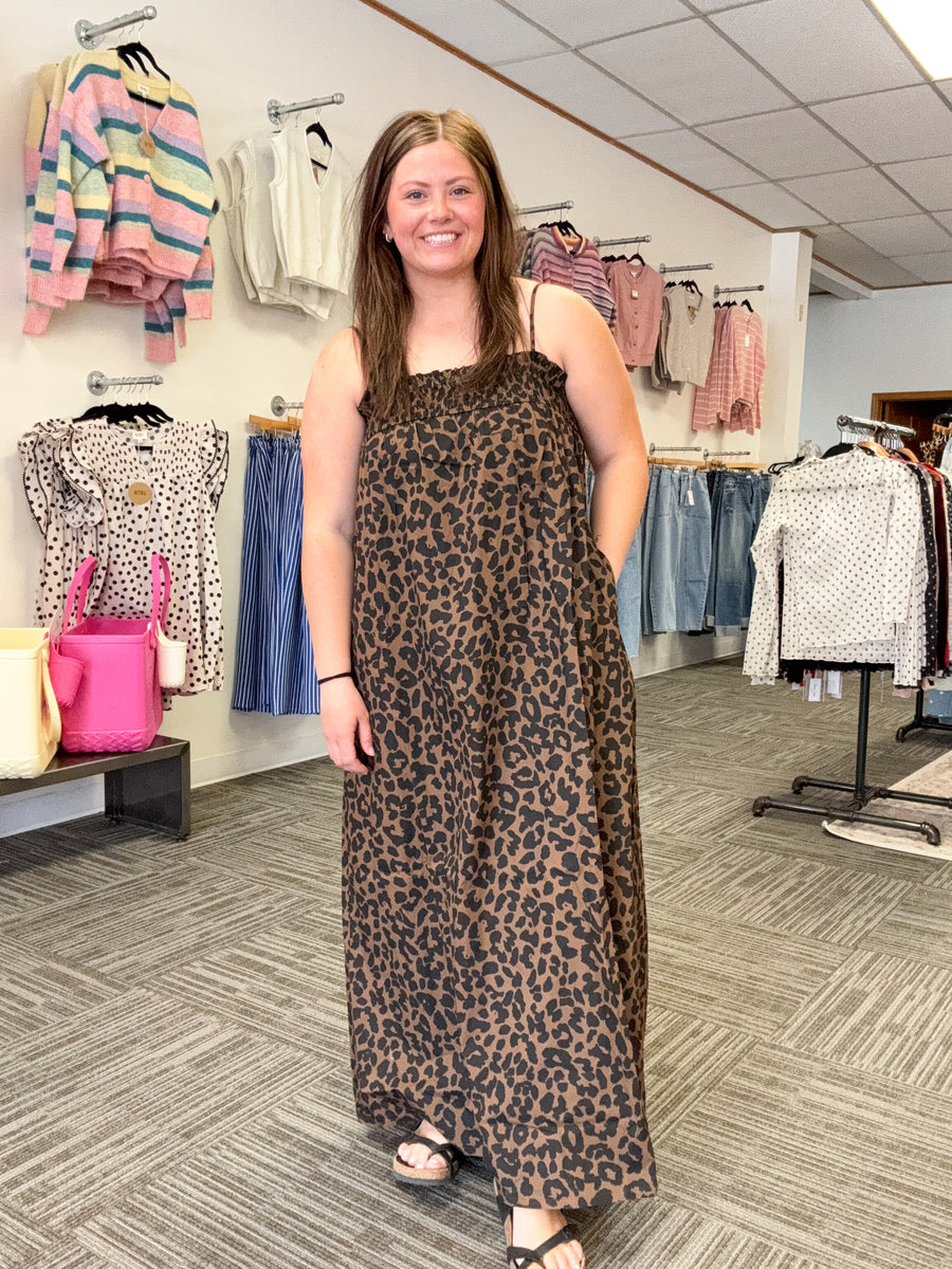 leopard print maxi dress with pockets Ash Leopard Maxi Dress