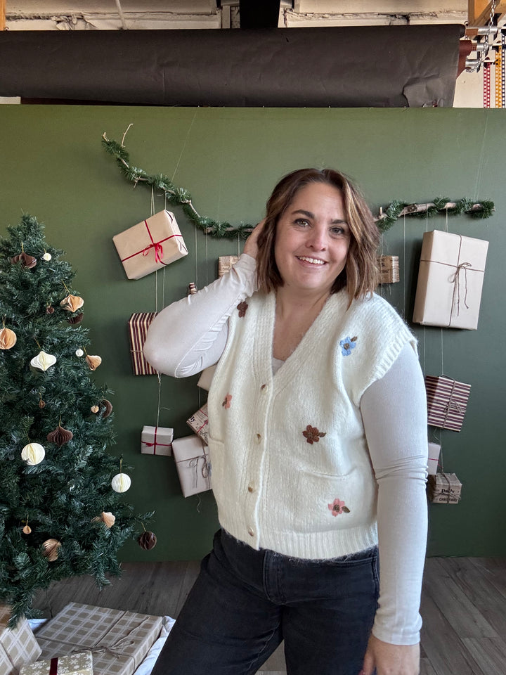 Brushed floral embroidered vest