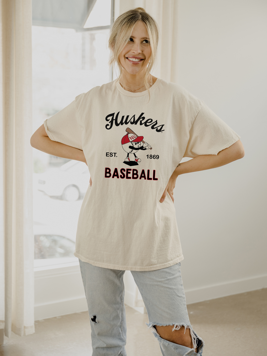 Nebraska Huskers Amusable Baseball Off White Thrifted Tee