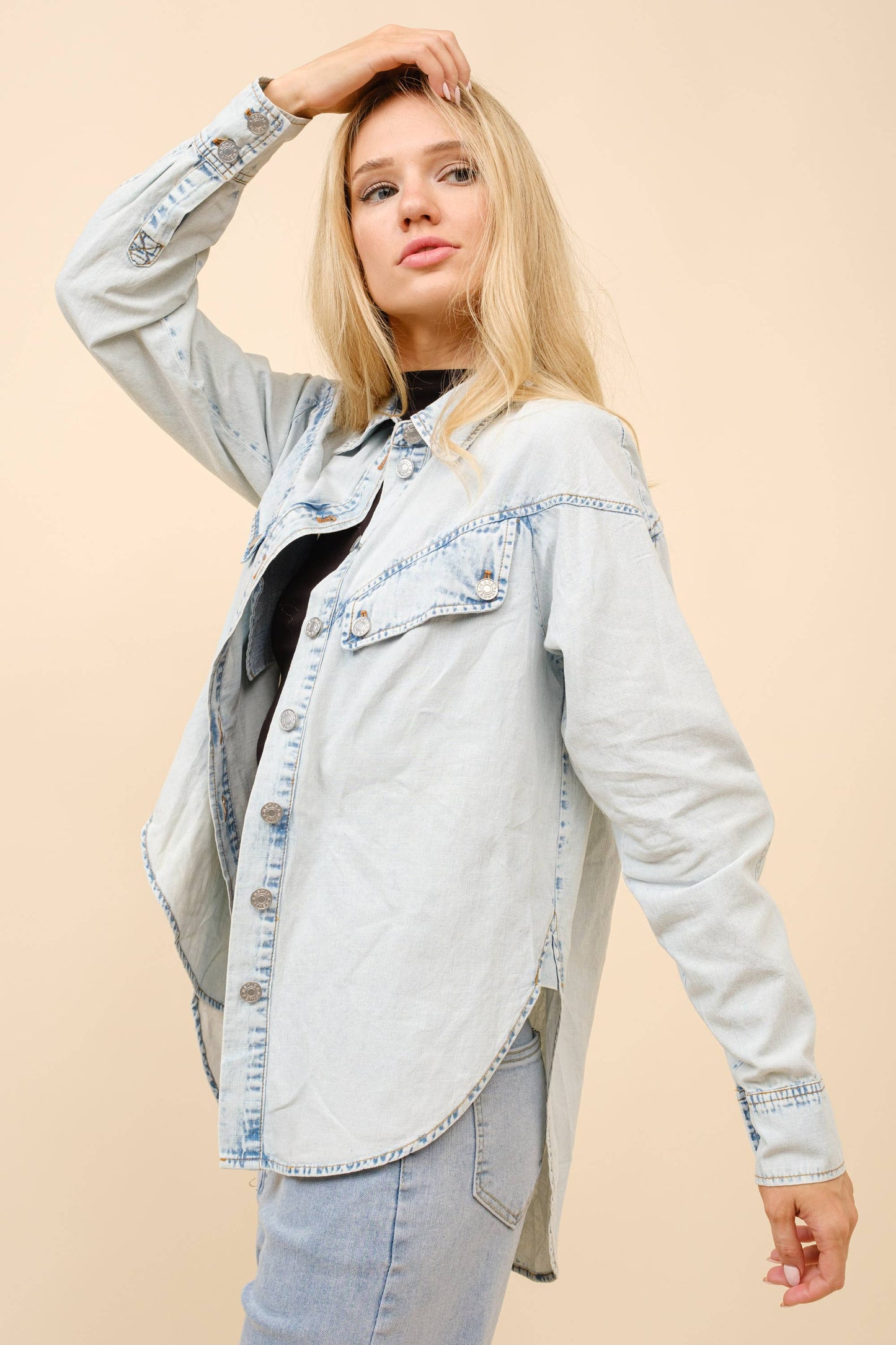 Kendal Faded Wash Denim Shirt Blouse