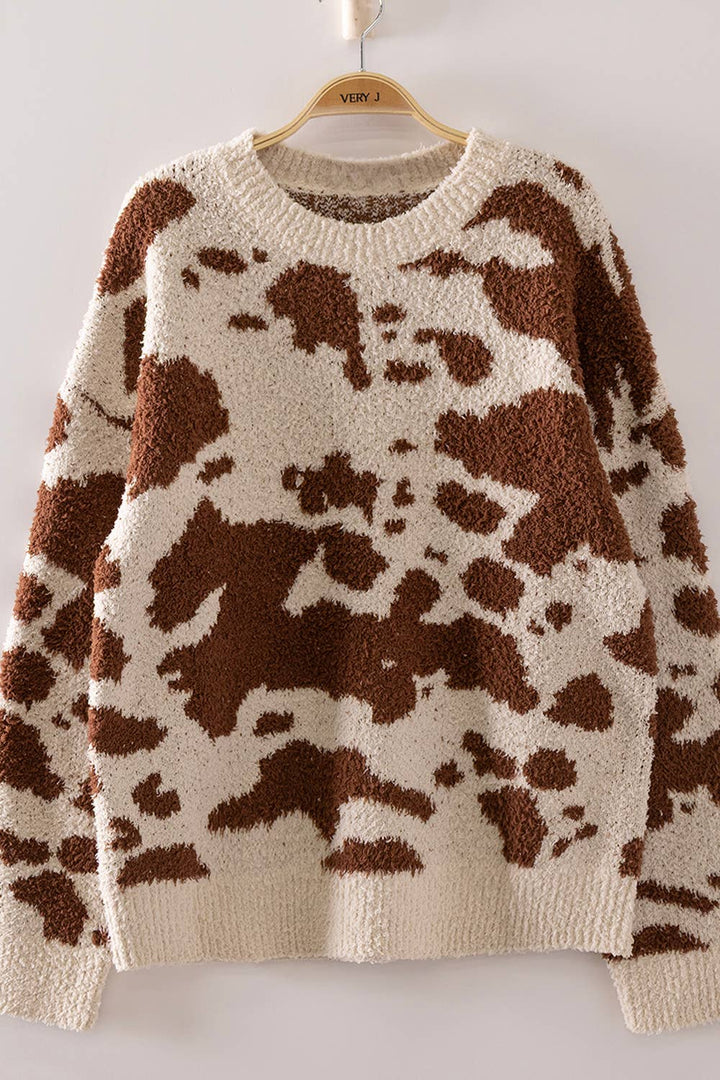 Cow Print Knit Sweater