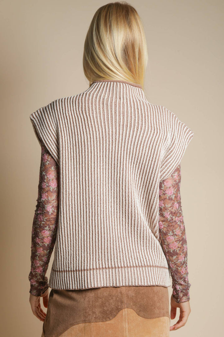 Mocha Ribbed Knit Sweater Vest