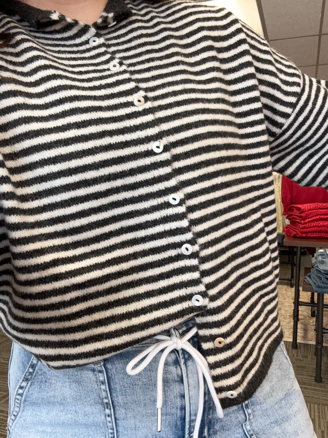 Piper Cardigan - Charcoal Striped