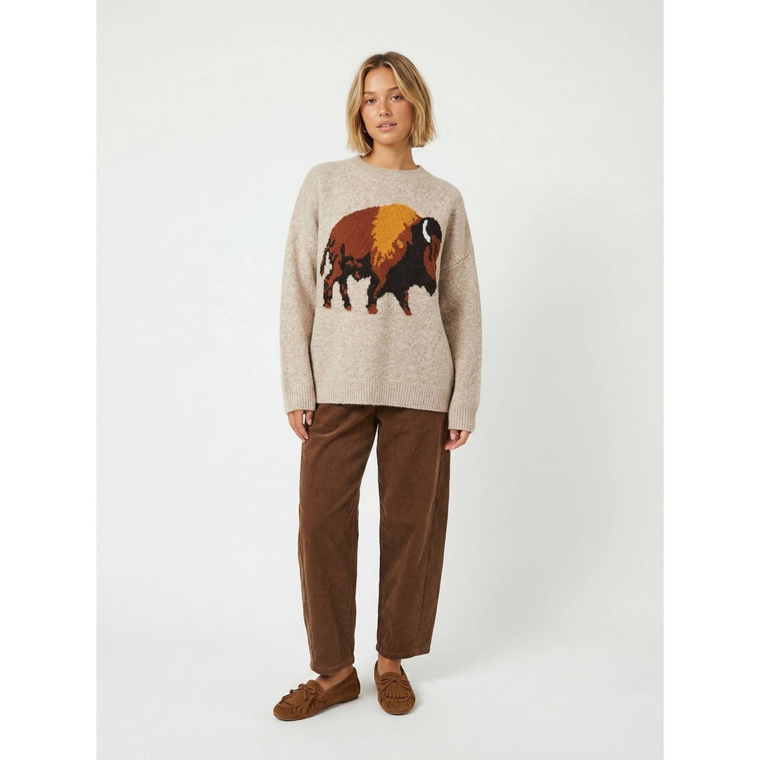 Buffalo motif pullover sweater