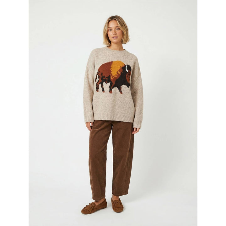 Buffalo motif pullover sweater