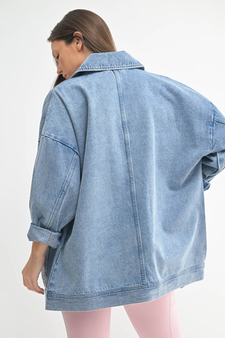 Boxy-Cut Denim Jacket: CHARCOAL