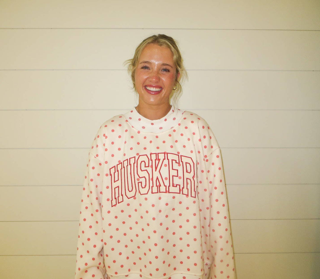 Nebraska Huskers embroidered polka dot mock neck|Nebraska Game day