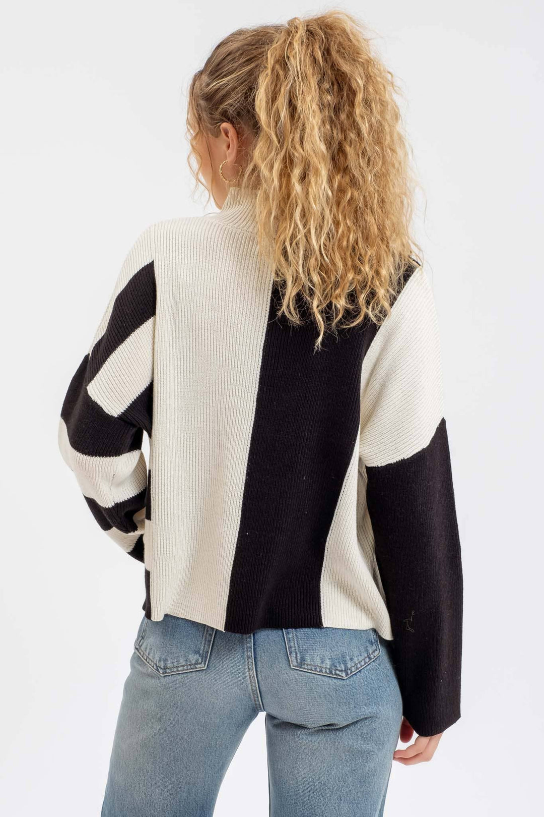 Stripe Mock Neck Knit Sweater