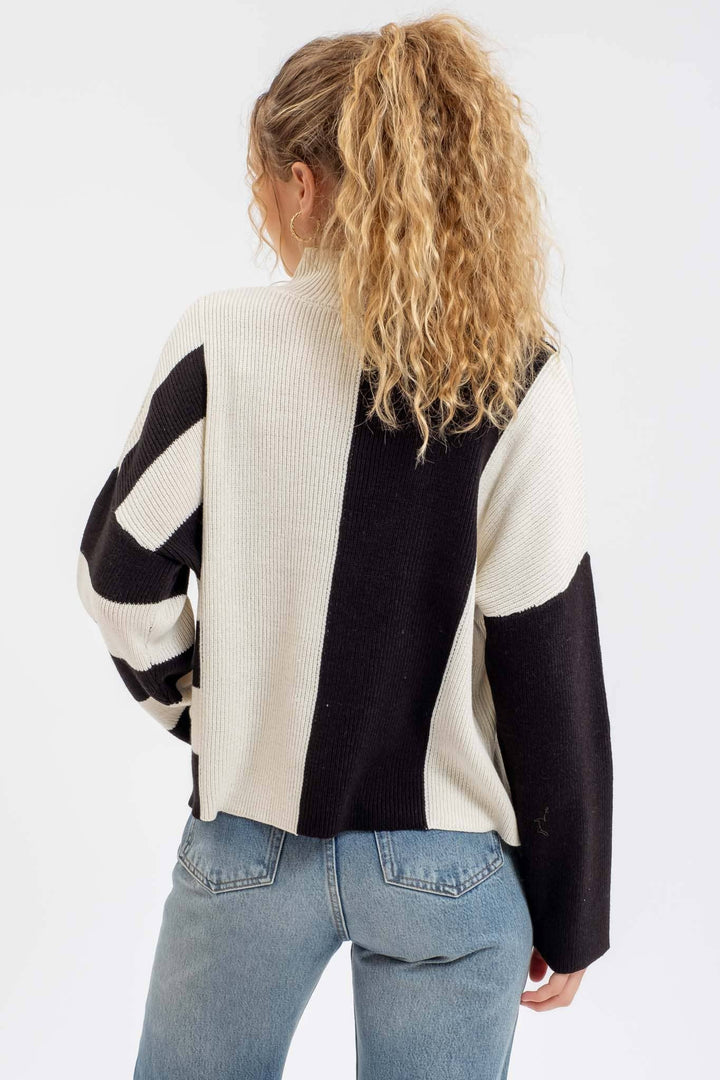 Stripe Mock Neck Knit Sweater