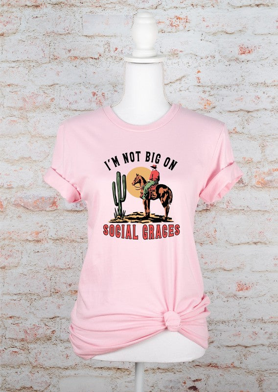 pastel pink view of I'm Not Big On Social Graces Graphic Tee - Unisex 100% Ring-Spun Cotton T-Shirt