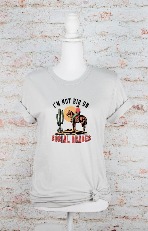 gray view of I'm Not Big On Social Graces Graphic Tee - Unisex 100% Ring-Spun Cotton T-Shirt