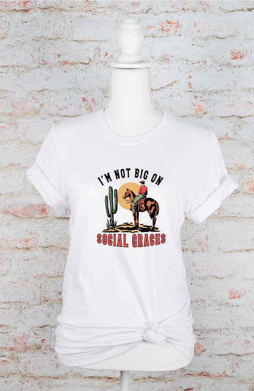 white view of I'm Not Big On Social Graces Graphic Tee - Unisex 100% Ring-Spun Cotton T-Shirt