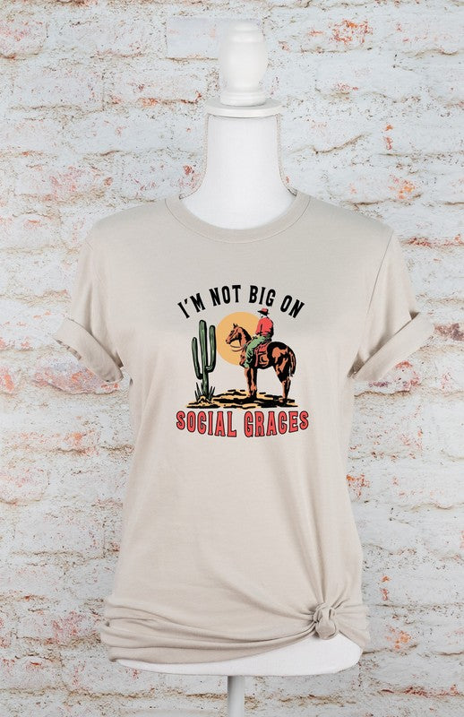 beige view of I'm Not Big On Social Graces Graphic Tee - Unisex 100% Ring-Spun Cotton T-Shirt