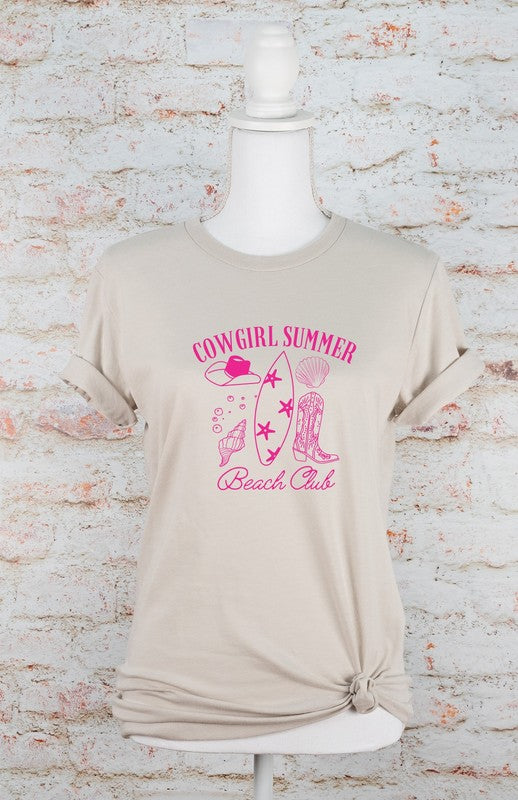 cream view of Cowgirl Summer Beach Club Graphic Tee - Unisex 100% Combed and Ring-Spun Cotton T-Shirt