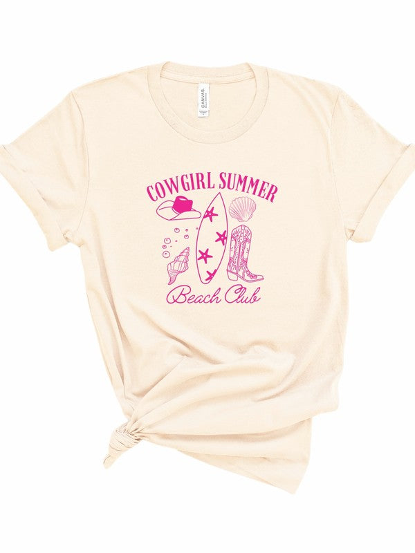 cream view of Cowgirl Summer Beach Club Graphic Tee - Unisex 100% Combed and Ring-Spun Cotton T-Shirt