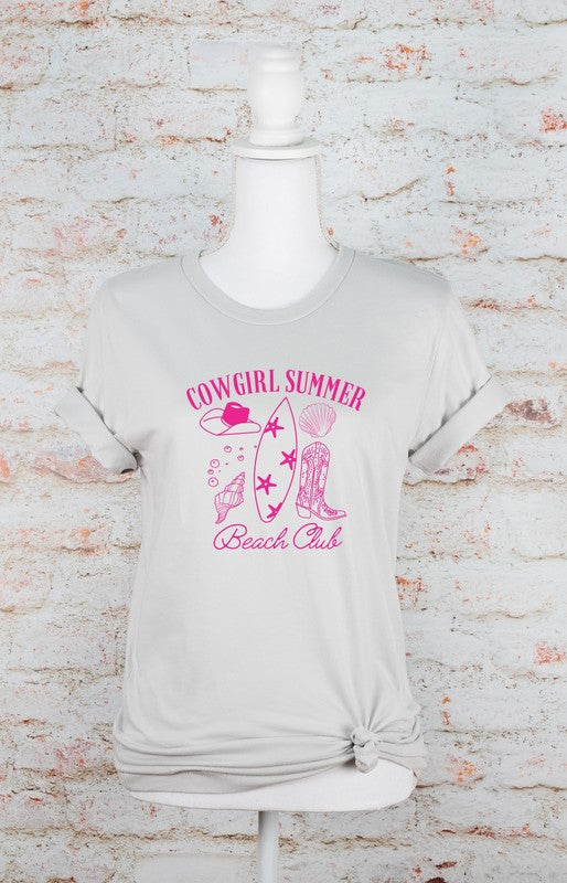 gray view of Cowgirl Summer Beach Club Graphic Tee - Unisex 100% Combed and Ring-Spun Cotton T-Shirt