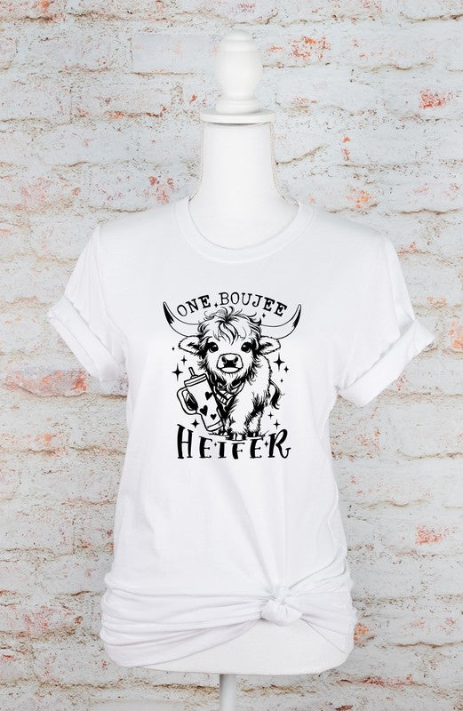 white view of One Boujee Heifer Graphic Tee - Unisex 100% Ring Spun Cotton T-Shirt