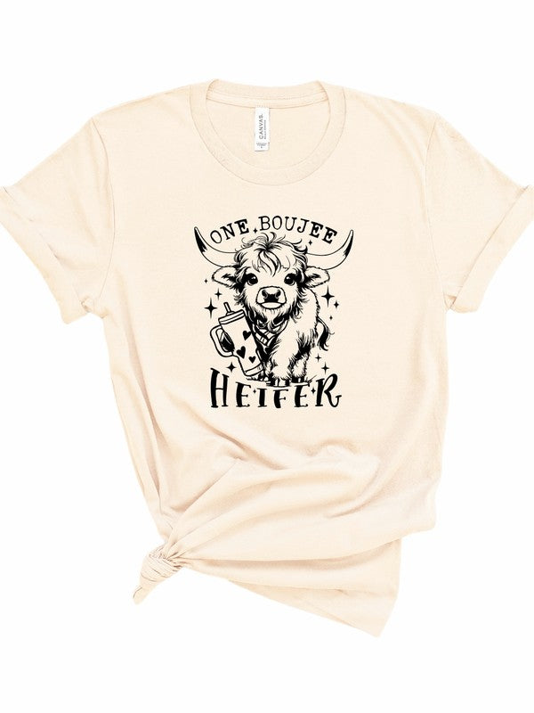 cream colored view of One Boujee Heifer Graphic Tee - Unisex 100% Ring Spun Cotton T-Shirt