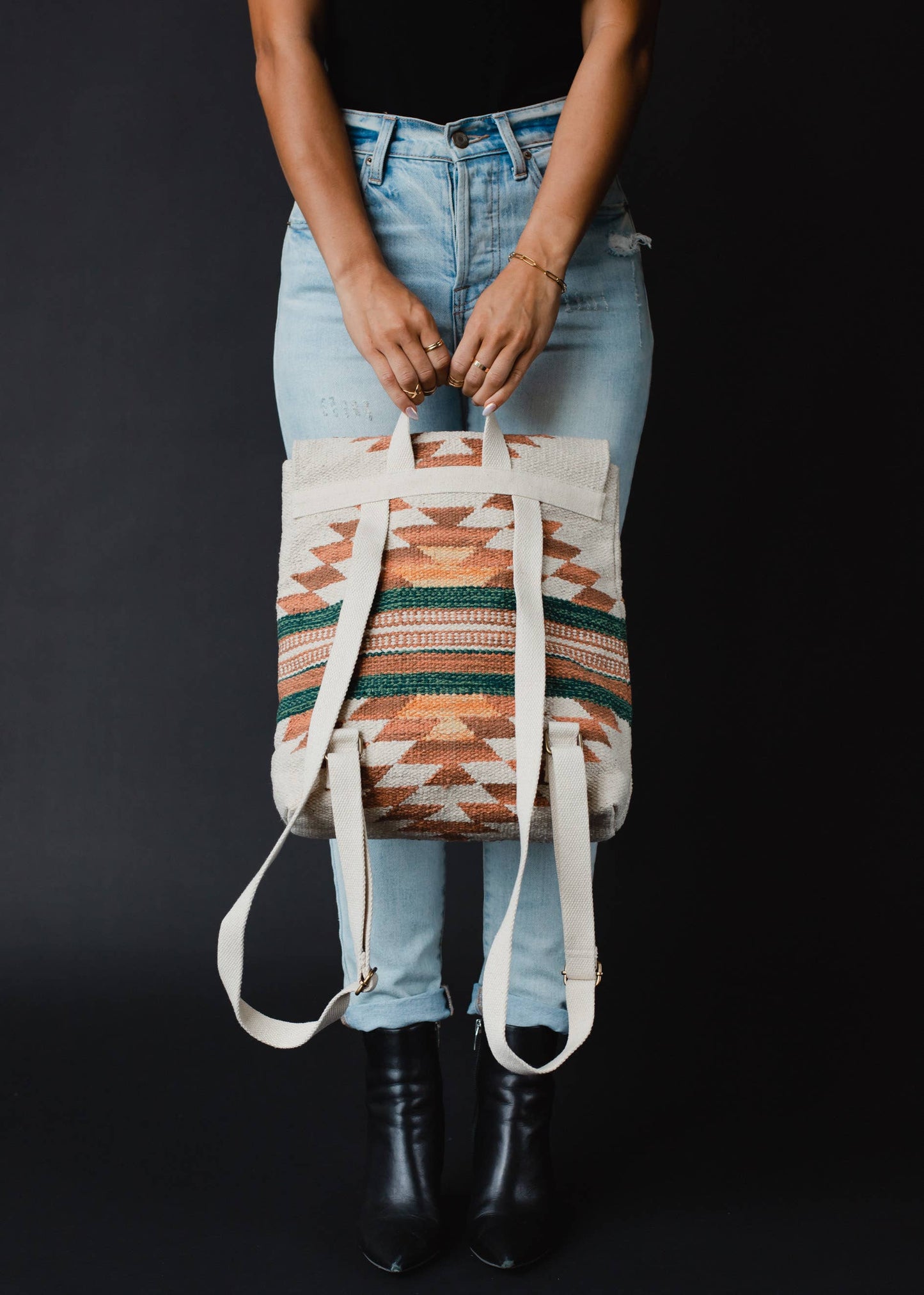 Cream, Rust & Green Aztec Backpack