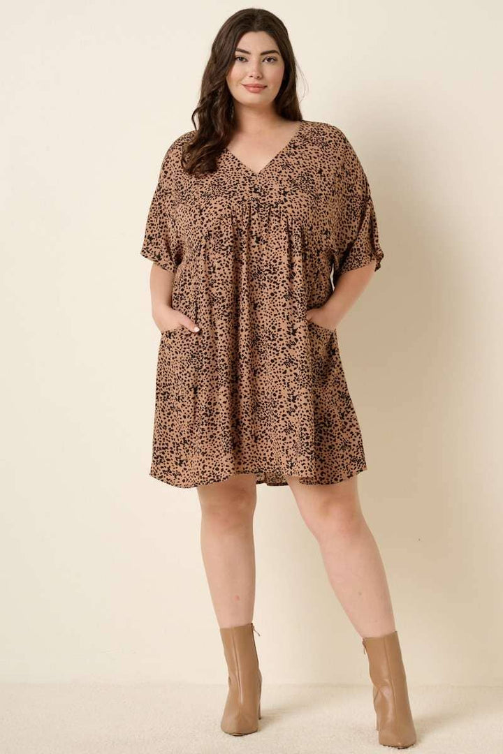 Plus Animal Print Babydoll Mini Dress