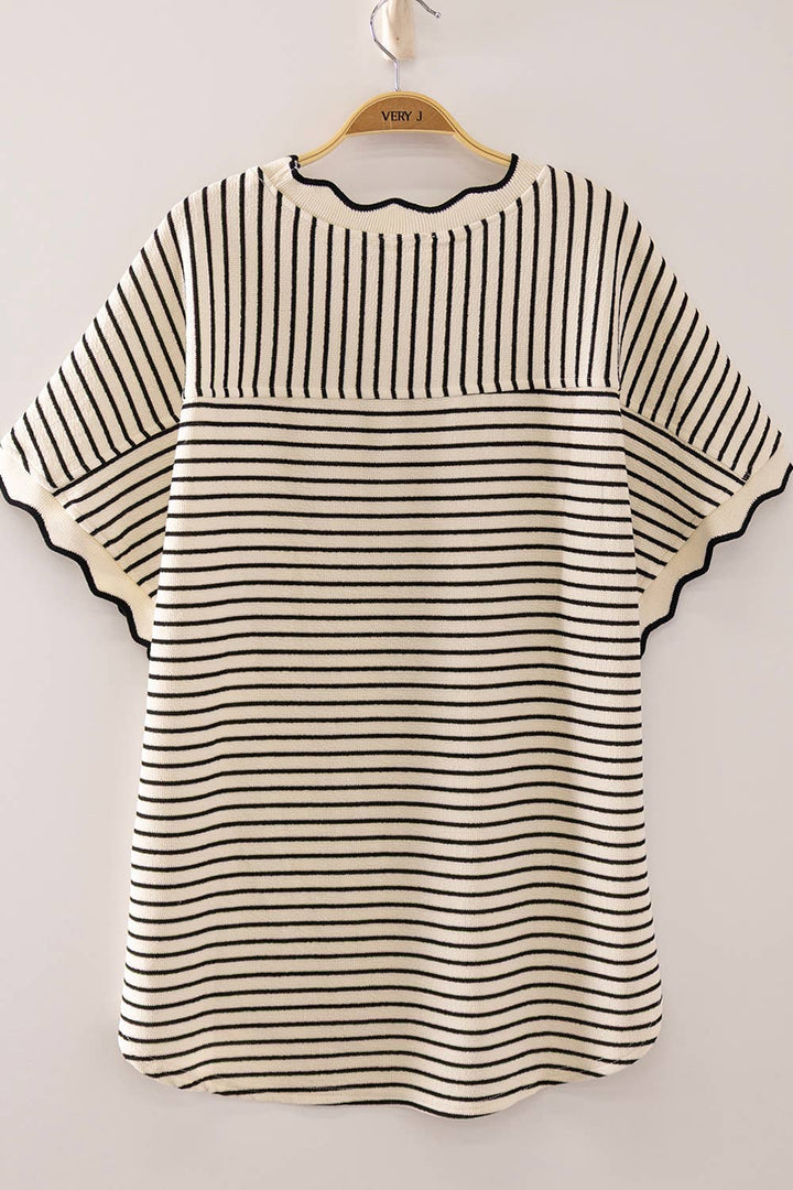 Ariel Scallop Trim Round Neck top