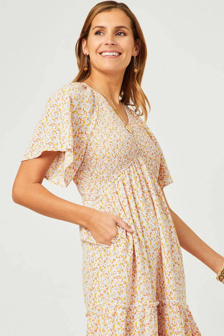 Wendy Floral Panel Smocked Tiered Midi Dress