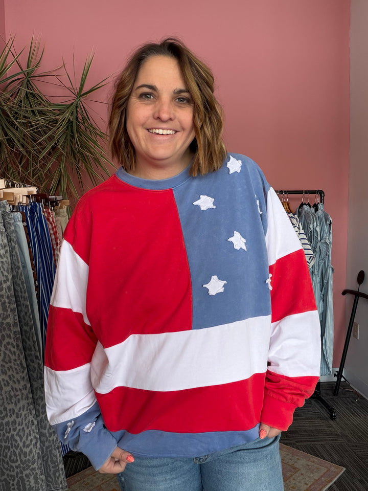 Mineral Washed American Flag Sweatshirt