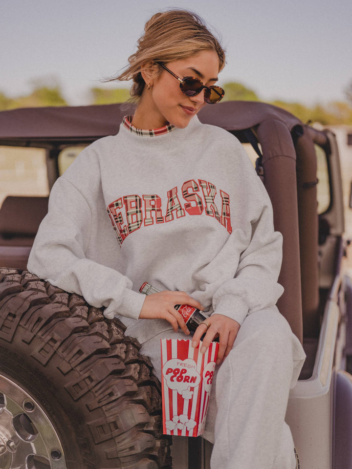 Nebraska Huskers Varsity Plaid Gray Mock Neck Sweatshirt