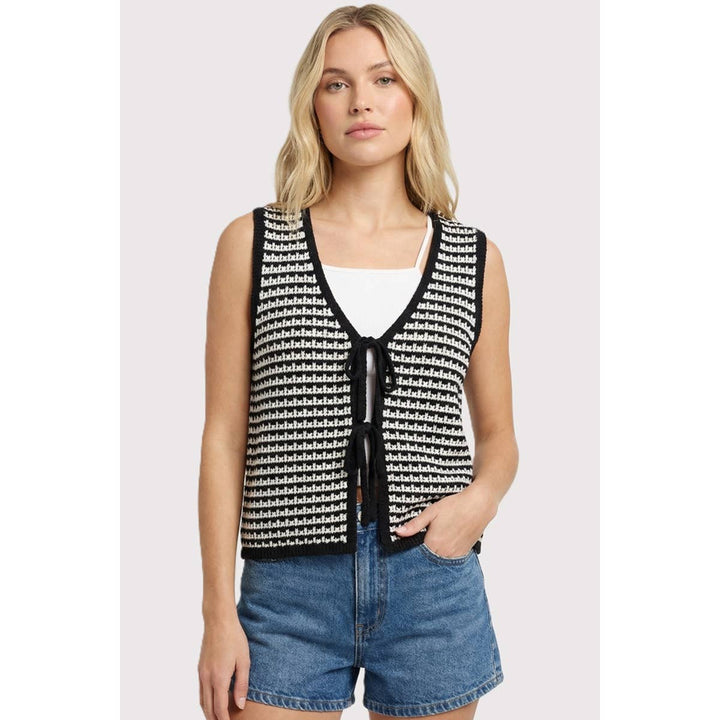 CROCHET STRIPED VEST CARDIGAN: SAGE
