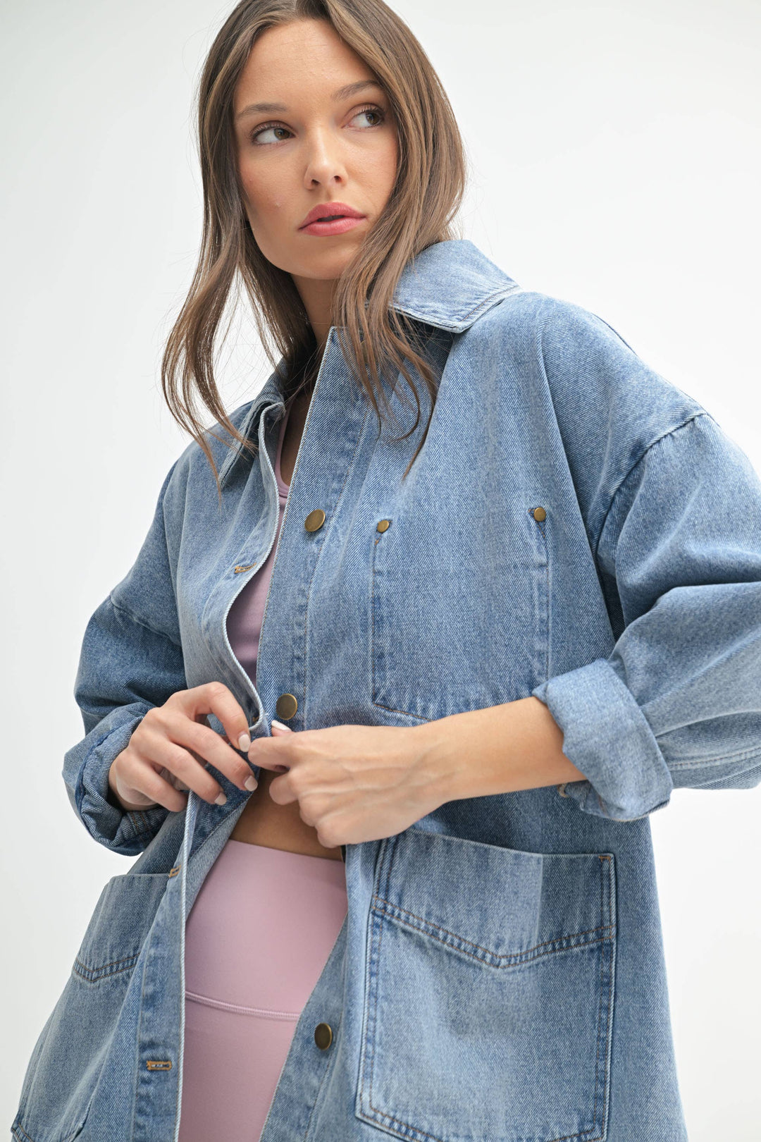 Boxy-Cut Denim Jacket: CHARCOAL