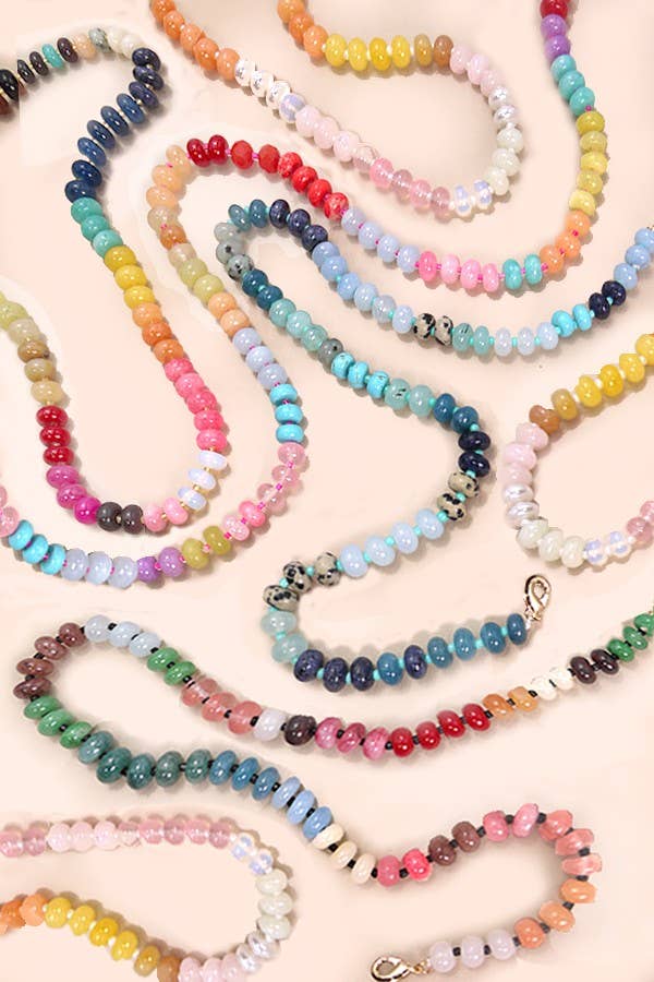 Natural Agate Glass Semi Precious Bead Necklace - 3B