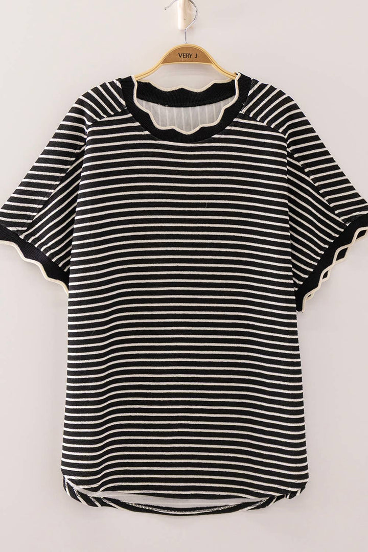 Ariel Scallop Trim Round Neck top