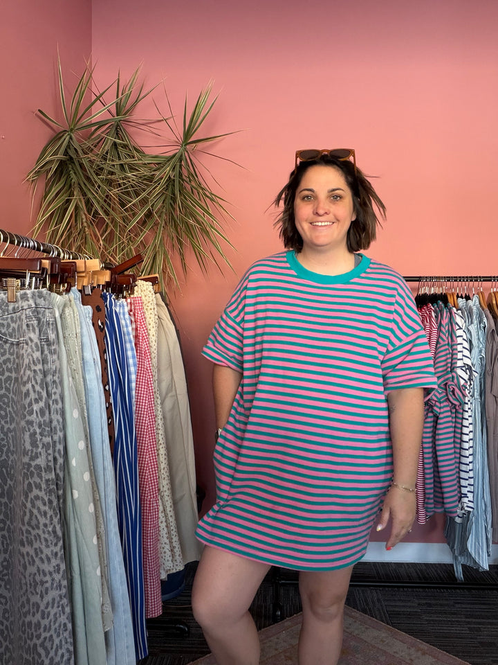 Saved by the bell Stripe Knit Pullover Oversized Tee Dress