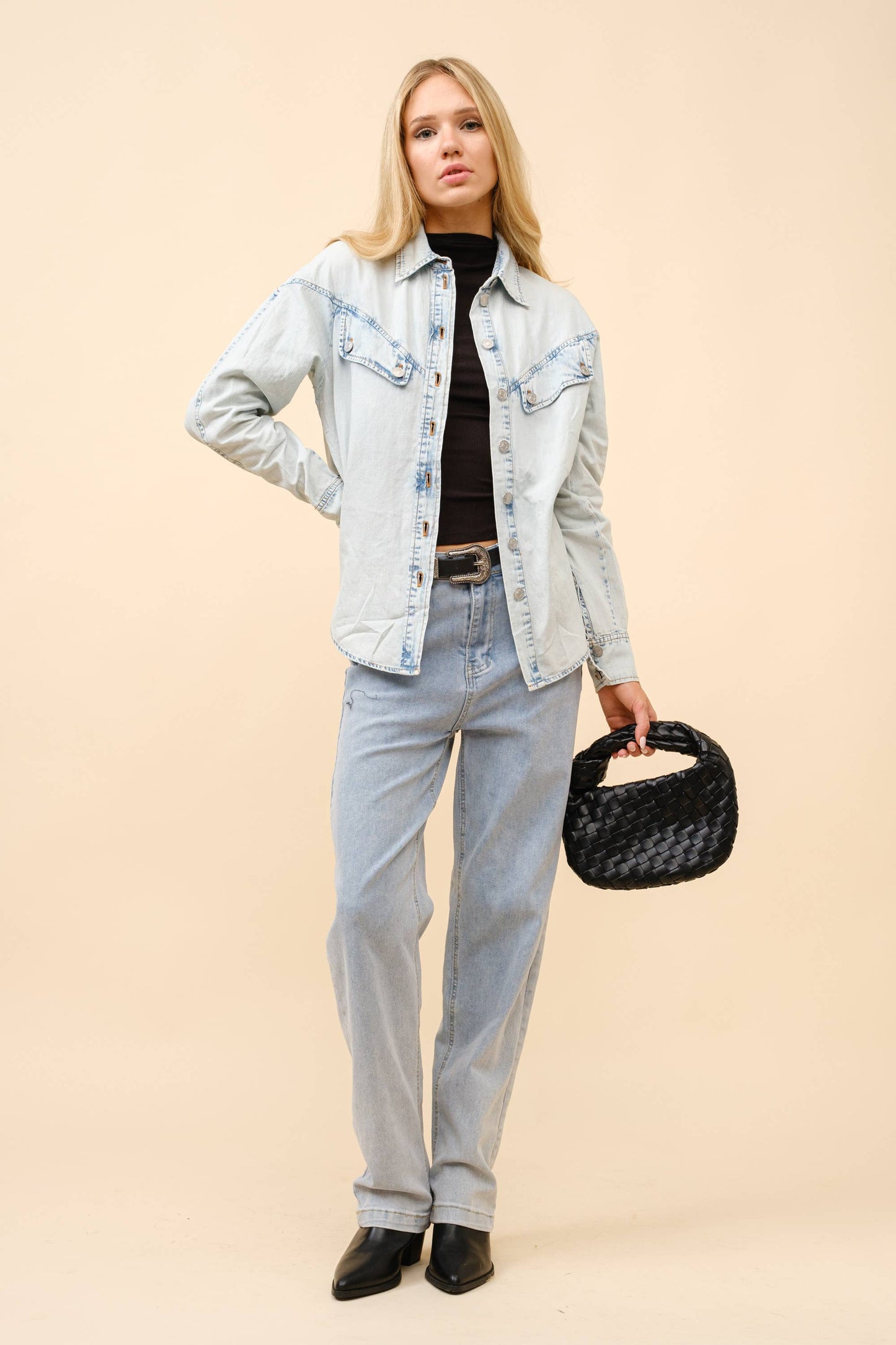 Kendal Faded Wash Denim Shirt Blouse