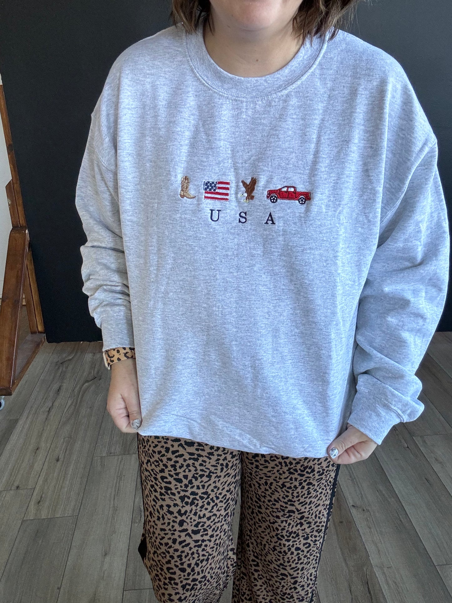 USA Embroidered Icons Crewneck