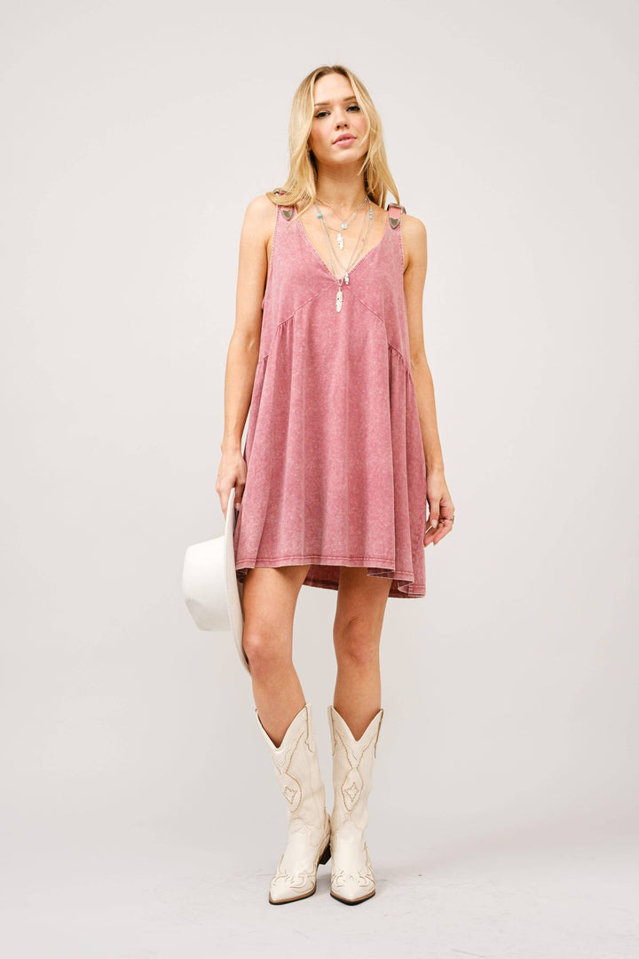 Plunge V Neck Buckle Babydoll Dress