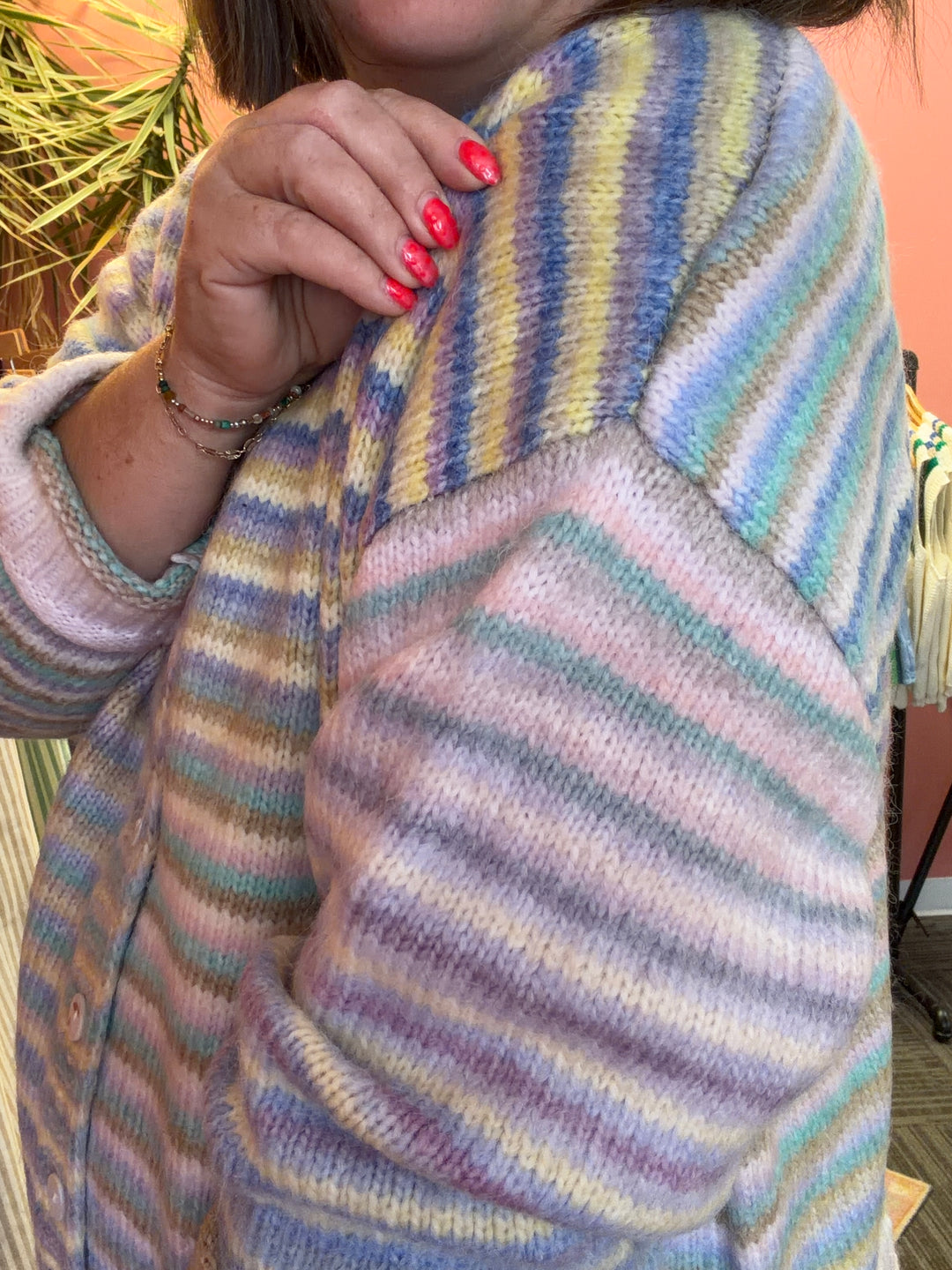 Judy light rainbow color button up cardigan
